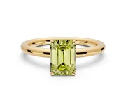 Low-Set Solitaire Engagement Ring Setting for Fancy Yellow Emerald Cut Center with Thin Plain Band and Prong Head in Yellow Gold
