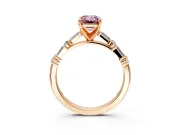 Baguette Engagement Ring Setting for Fancy Pink Emerald Cut Center with Alternating Bar-Set Band and Prong Head in Rose Gold