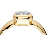 Solitaire Engagement Ring Setting for Emerald Cut Center with Wide Band and Bezel Head in Yellow Gold