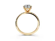 Solitaire Engagement Ring Setting for Round Cut Center with Micro Pave Band and Prong Head in Yellow Gold
