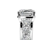 Solitaire Engagement Ring Setting for Asscher Cut Center with Graduated Shared Prongs and Prong Head in Sterling Silver