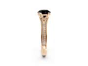 Solitaire Engagement Ring Setting for Fancy Black Round Cut Center with Pave Rail Split Shank and Prong Head in Rose Gold