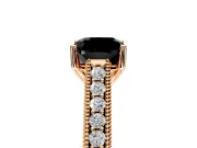 Solitaire Engagement Ring Setting for Fancy Black Cushion Cut Center with Engraved Pave Band and Prong Head in Rose Gold
