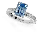 Solitaire Engagement Ring Setting for Fancy Blue Emerald Cut Center with Milgrain-Edged Pave Band and Prong Head in Sterling Silver