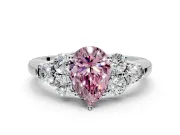 Cluster Engagement Ring Setting for Fancy Pink Pear-Shaped Center with Round Cut Accent Frame and Prong Head in White Gold