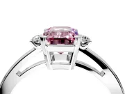 3 Stone Engagement Ring Setting for Fancy Pink Emerald Cut Center with Low-Set Round Cut Accents and Prong Head in White Gold