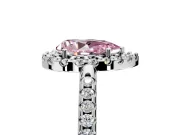 Pave Halo Engagement Ring Setting for Fancy Pink Pear-Shaped Center with Single Row Pave Band and Prong Head in Platinum