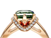 Solitaire Engagement Ring Setting for Fancy Green Asscher Cut Center with Wide Band, Pave Collar and Prong Head in Rose Gold