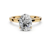 Solitaire Engagement Ring Setting for Oval Center with Thin Rounded Plain Band and Prong Head in Yellow Gold