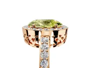 Halo Engagement Ring Setting for Fancy Yellow Oval Center with Heart-Shaped Openwork, Pave Band and Prong Head in Rose Gold