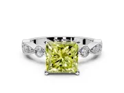 Solitaire Engagement Ring Setting for Fancy Yellow Princess Cut Center with Milgrain Bezel Accents and Prong Head in White Gold
