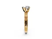 Solitaire Engagement Ring Setting for Heart-Shaped Center with XO Engraved Band and Prong Head in Yellow Gold
