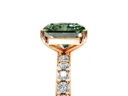 Solitaire Engagement Ring Setting for Fancy Green Radiant Cut Center with Round Cut Pave Band and Prong Head in Rose Gold