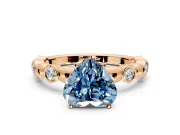 Solitaire Engagement Ring Setting for Fancy Blue Heart-Shaped Center with Beaded Bezel Station Band and Prong Head in Rose Gold