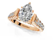 Solitaire Engagement Ring Setting for Pear-Shaped Center with Pave Cathedral Shoulders and Prong Head in Rose Gold