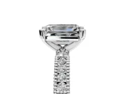 Solitaire Engagement Ring Setting for Emerald Cut Center with Milgrain-Edged Pave Band and Prong Head in Platinum