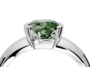 Tension Engagement Ring Setting for Fancy Green Cushion Cut Center with Wide Flat Band and Tension Head in White Gold