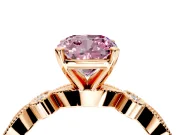 Solitaire Engagement Ring Setting for Fancy Pink Cushion Cut Center with Milgrain Bezel Accents and Prong Head in Rose Gold