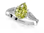 Solitaire Engagement Ring Setting for Fancy Yellow Pear-Shaped Center with Twisted Pave Split Shank and Prong Head in White Gold