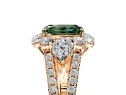 Halo Engagement Ring Setting for Fancy Green Emerald Cut Center with Two-Strand Split Shank and Prong Head in Rose Gold