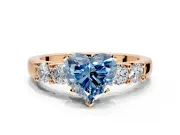 5 Stone Engagement Ring Setting for Fancy Blue Heart-Shaped Center with Plain Band and Prong Head in Rose Gold