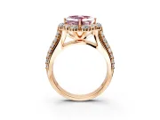 Large Accent Halo Engagement Ring Setting for Fancy Pink Asscher Cut Center with Pave Split Shank and Prong Head in Rose Gold