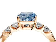 5 Stone Engagement Ring Setting for Fancy Blue Cushion Cut Center with Plain Band and Prong Head in Rose Gold