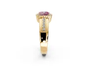 Halo Engagement Ring Setting for Fancy Pink Cushion Cut Center with Wide Band, Inlaid Accent Row and Prong Head in Yellow Gold