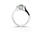 Halo Engagement Ring Setting for Fancy Green Pear-Shaped Center with Milgrain Pave Band and Bezel Head in Platinum