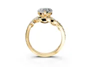 Solitaire Engagement Ring Setting for Heart-Shaped Center with Pave Bypass Twist Band and Prong Head in Yellow Gold