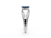 Halo Engagement Ring Setting for Fancy Blue Emerald Cut Center with Rope Twist Split Shank and Prong Head in Platinum