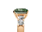 5 Stone Engagement Ring Setting for Fancy Green Radiant Cut Center with Plain Band and Prong Head in Rose Gold