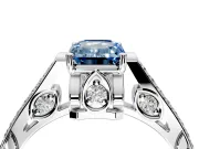 Cathedral Engagement Ring Setting for Fancy Blue Emerald Cut Center with Antique-Style Pave Band and Prong Head in Platinum