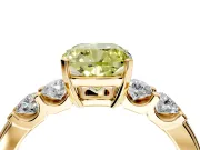 5 Stone Engagement Ring Setting for Fancy Yellow Cushion Cut Center with Plain Band and Prong Head in Yellow Gold