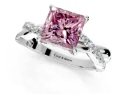 Crossover Engagement Ring Setting for Fancy Pink Princess Cut Center with Pave and Plain Strands and Prong Head in Platinum