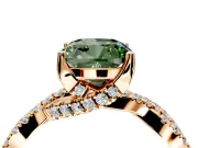 Solitaire Engagement Ring Setting for Fancy Green Cushion Cut Center with Narrow Twist Pave Band and Prong Head in Rose Gold