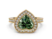 Halo Engagement Ring Setting for Fancy Green Heart-Shaped Center with Milgrain Halo, Pave Band and Prong Head in Yellow Gold