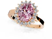 Starburst Halo Engagement Ring Setting for Fancy Pink Oval Center with Flat Cathedral Band and Prong Head in Rose Gold