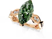Solitaire Engagement Ring Setting for Fancy Green Marquise Center with Accented Twist Band and Leaf Prong Head in Rose Gold