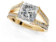 Split Shank Engagement Ring Setting for Princess Cut Center with Pave Split Shank and Prong Head in Yellow Gold