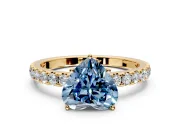 Solitaire Engagement Ring Setting for Fancy Blue Heart-Shaped Center with Large Accent Band and Prong Head in Yellow Gold
