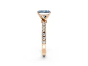 Open Basket Engagement Ring Setting for Fancy Blue Radiant Cut Center with Pave Band and Prong Head in Rose Gold