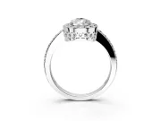 Halo Engagement Ring Setting for Pear-Shaped Center with Heart-Shaped Openwork, Pave Band and Prong Head in Sterling Silver