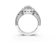 Milgrain Halo Engagement Ring Setting for Radiant Cut Center with Pave Band and Prong Head in Sterling Silver