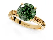Solitaire Engagement Ring Setting for Fancy Green Round Cut Center with Scrollwork Band and Prong Head in Yellow Gold