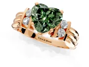 Solitaire Engagement Ring Setting for Fancy Green Heart-Shaped Center with Grooved Bar Accent Band and Prong Head in Rose Gold