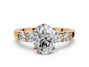 5 Stone Engagement Ring Setting for Oval Center with Plain Band and Prong Head in Rose Gold