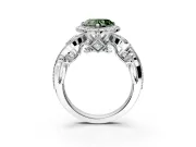 Milgrain Halo Engagement Ring Setting for Fancy Green Heart-Shaped Center with Shoulder Bezels and Prong Head in Platinum