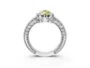 Milgrain Halo Engagement Ring Setting for Fancy Yellow Pear-Shaped Center with Wide Pave Band and Prong Head in Platinum