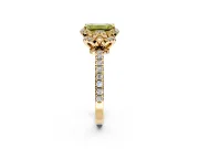 Halo Engagement Ring Setting for Fancy Yellow Emerald Cut Center with Openwork Halo, Pave Band and Prong Head in Yellow Gold